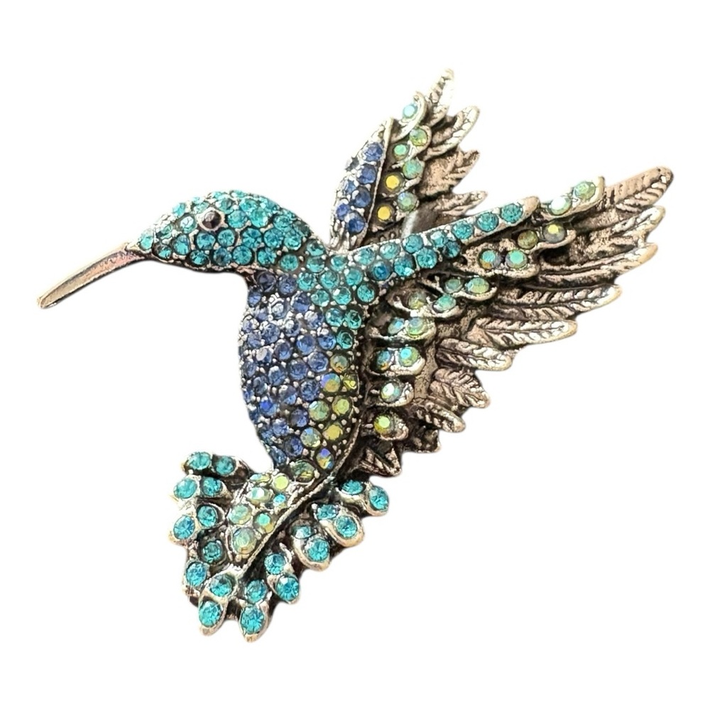 Hummingbird Brooch Blue & Green Rhinestones Vintage Style Pin/Pendant JB7